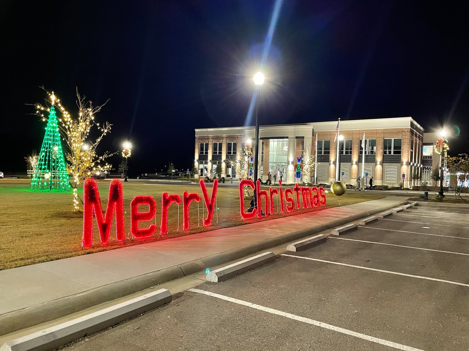 The new Ridgeland City Hall lit up for the Christmas season.
